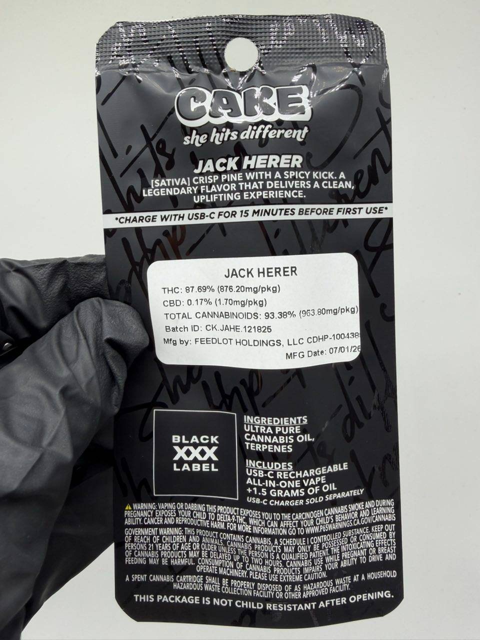 OG Cake Black XXX Label 1.5G Disposable - Image 4